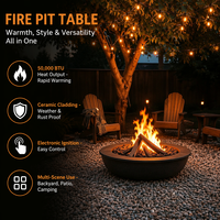 Table de foyer extérieur moderne au bioéthanol, finition pierre, flamme 3D simulée, télécommande, design ergonomique réglable en hauteur pour patio et villa