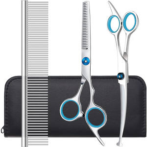 Juego de tijeras para peluquería canina de 6.5 pulgadas, tijeras curvas de acero inoxidable para cortar el pelo de perros, herramientas de belleza con peine y estuche. - Product Image 1