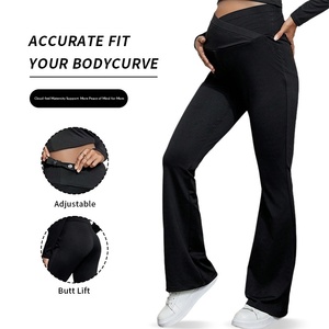 <span class=keywords><strong>Pantalon</strong></span> de yoga de maternité automne-hiver avec ceinture de soutien abdominal croisée, taille haute, coupe ajustée, évasé, effet ventre plat pour leggings - Product Image 3