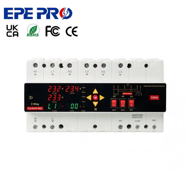 EPERPO ATS Automatic Transfer Switch Phase Selector Voltage Current Protector 100A 220V 3 Poles Dual Power Transfer