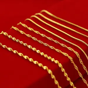 AU585 Rantai Emas Murni 14 Karat, Perhiasan Kalung Kolye Asli, Rantai Tautan Emas 14 K Kuning Solid untuk Wanita Pria