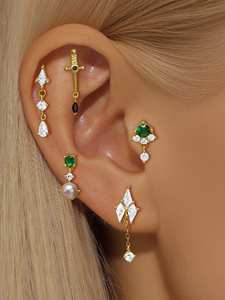 Aretes de Botón CANNER de Plata 925 con Baño de Oro de 18K y Circonita Verde para Uso Diario, Joyería de Lujo para Chicas - Product Image 2