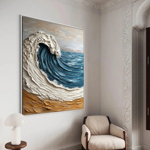 Arte Mural 3D Moderno Hecho a Mano, Ola del Océano, Lienzo Texturizado, Obra de Arte Abstracta, Pintura Acrílica al Óleo para Decoración de Hogar, Hotel, Galería - Product Image 2