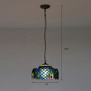 Lámpara Colgante LongHuiJing de Triple Luz, Estilo Mediterráneo Industrial, Vidrio Teñido, LED Blanco Cálido, Base de Hierro, 80cm, E27 - Product Image 2