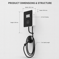 Borne de recharge murale AC 7 kW pour usage domestique et commercial, Type 2, contrôle par application avec écran, OCPP 1.6, Wi-Fi