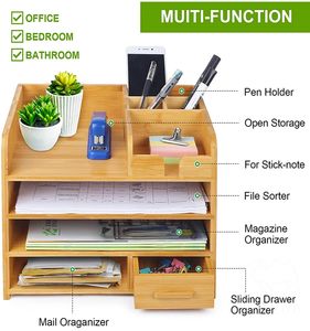 Bamboo Office Desk File Organizer with Drawer Bamboo Document <b>Letter</b> Organizer <b>Tray</b> Mail Sorter - Product Image 4