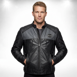 Chaqueta de Cuero Genuino Votary Negra/Gris con Logotipo Bordado Personalizado, Bordado 3D, Mangas Largas, Forro Extraíble, Protección Anti-UV - Product Image 1