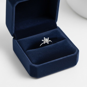 Bague en or blanc massif 18 carats avec diamant naturel véritable, design tendance en forme de flocon de neige, bijou raffiné, cadeau d'anniversaire pour filles. - Product Image 4