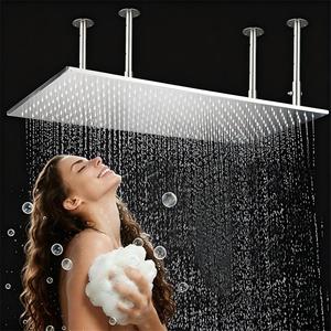 Cabezal de Ducha Rectangular de Lujo para Techo, Efecto Lluvia, Alta Presión, Acabado Cromado, Fijo, de Acero Inoxidable 304, para Exteriores y Hoteles - Product Image 1
