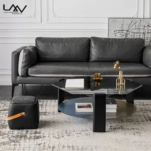 Moderno di lusso soggiorno esagonale a forma di stella tavolino da caffè mobili legno con cornice in vetro tavolo da caffè con riporre