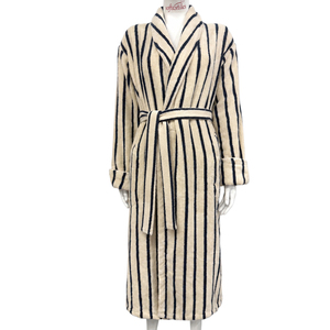 Modern Stripe Cotton Terry Bathrobe Elegant Shawl Collar peignoir de bain <strong>Dressing</strong> <strong>Gown</strong> Soft Plush Absorbent Spa Robes - Product Image 1