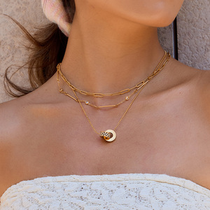 Ensemble de colliers porte-bonheur en acier inoxydable 18 carats, pendentif en strass pour femmes, bijoux cadeau, Design de fleurs géométriques - Product Image 2