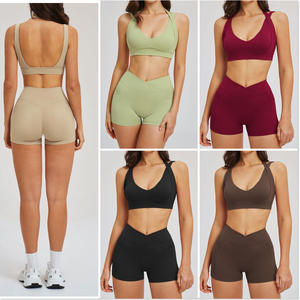 Conjunto Deportivo de 2 Piezas para Mujer, <span class=keywords><strong>Ropa</strong></span> de Gimnasio, <span class=keywords><strong>Ropa</strong></span> Deportiva, <span class=keywords><strong>Yoga</strong></span>, Top Deportivo con Cuello Halter Suave como la Mantequilla, Pantalones Cortos de Cintura Alta - Product Image 4