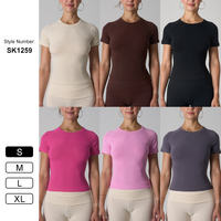 T-shirts basiques pour femmes SK1259, 90% coton / 10% élasthanne, manches courtes, col rond, extensibles, coupe ajustée, hauts pour sortir