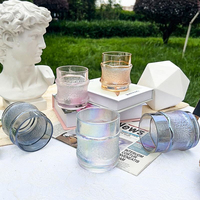 Juego de Vasos de Vidrio con Patrón de Mármol, 300 ml, Base Gruesa, Modernos y Ecológicos, para Whisky, Vino, Café, para Bar y Hogar