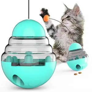 Multi Colors 2-in-1 Interactive Cat Food Dispensing Toys Ball Tumbler for Cats Playing Cat Stick Toy ball