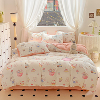 Exquisito Juego de Ropa de Cama de Cuatro Piezas de Tela Elástica Transpirable Estampada de Algodón y Spandex con Patrones de Dibujos Animados Personalizables