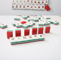 Ensemble de Mahjong Américain de Noël Bicolore Rouge Automatique Écologique en Acrylique Multi-couches 160 Tuiles Personnalisé Père Noël Renne