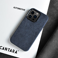 Coque de téléphone mobile pour iPhone 15 Pro, en Alcantara italien authentique, entièrement enveloppante, avec estampage à chaud en cuivre, fonction magnétique, service OEM/ODM