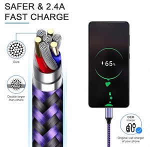 Échantillon Gratuit - Câble de Charge Rapide USB vers Type C en Nylon Tressé 2.4A (1M, 2M, 3M) pour iPhone 15, 16, Samsung - Câble de Données USB C - Product Image 4