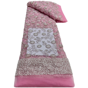 NI.AI 2026 Aso Ebi, Tela de Encaje Francés de Lujo con Cuentas y Lentejuelas Bordadas, Telas de Encaje con Perlas para Vestido de Novia - Product Image 1