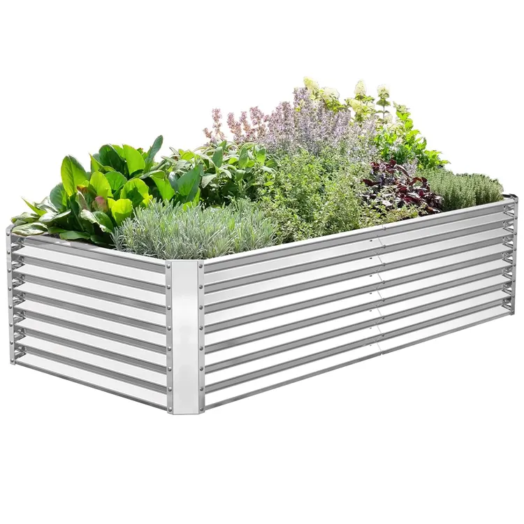 Vuông hình dạng vườn lớn lên planter hộp mạ kẽm Kim Loại Lớn lên vườn giường cho rau