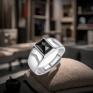 <span class=keywords><strong>Anello</strong></span> da Uomo Personalizzato in <span class=keywords><strong>Argento</strong></span> Sterling <span class=keywords><strong>925</strong></span> <span class=keywords><strong>con</strong></span> Diamante, Onice Nero Vintage e Zircone, Regolabile, Gioiello Regalo Maschile - Product Image 2