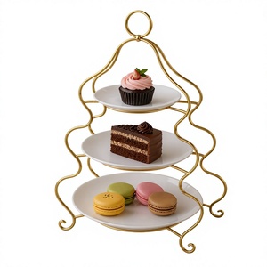 ชั้นวางเหล็ก 3 ชั้นสำหรับจานขนมหวาน ชั้นวางเค้กทรงกลม ที่วางโลหะสำหรับตกแต่งโต๊ะงานแต่งงาน - Product Image 2