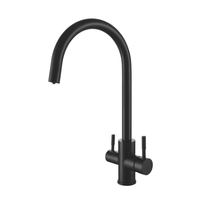 Robinet de cuisine noir mat à arc élevé robinet d'évier de cuisine à trou unique commercial en acier inoxydable à double poignée