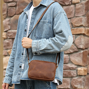 Dujiang Men's Genuine Leather Shoulder Bag Small <b>Square</b> Crossbody Solid Color Wear-Resistant Fashionable Everyday Outfits - Product Image 3