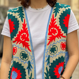 Chaqueta de Mujer Estilo Uzbeko, Vintage, Ecológica, de Lona Acolchada, con Bordado Floral Tejido, para Otoño e Invierno - Product Image 1