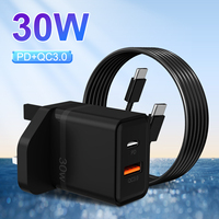 Chargeur mural USB-C double port 30W à charge rapide QC3.0 PD avec protection OTP, adaptateur d'alimentation pour téléphone portable avec prise EU/US/UK/AU
