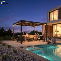 Pergola bioclimatique motorisée avec toit à lames en aluminium 6063-T5, imperméable, gazebo extérieur avec éclairage LED