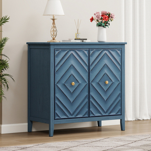 Armoire de rangement géométrique gaufrée, finition mate vintage, design sans poignées, pieds surélevés - Product Image 2
