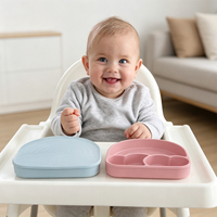 Piatto Arcobaleno per Bambini, Piatto Divisorio in Silicone per Bambini, Piatto con Base Antiscivolo e Coperchio, Logo Personalizzabile