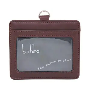 Boshiho carteira personalizada de couro, novo design de couro porta-cartão identidade e cartão, com alça para cordão pesado