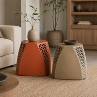 Table d'appoint sculpturale contemporaine en cuir kaki/orange avec base en cuir, table d'appoint décorative pour salon, chambre, hôtel