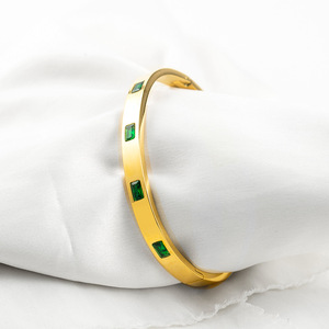 yunnique French Style Women's Gold Plated Green Diamond <b>Bracelet</b> Geometric Channel Setting Minimalist Jewelry - Product Image 3