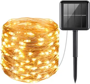 防水户外太阳能盒铜线发光二极管灯串灯太阳能圣诞仙女串灯