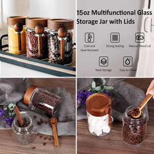 Set di 4 Barattoli in Vetro Ermetici da 450 ml, Vetro Borosilicato Spesso per Caffè, Tè, Zucchero, <span class=keywords><strong>Miele</strong></span> con Coperchio in <span class=keywords><strong>Acacia</strong></span> e Cucchiaio - Product Image 5