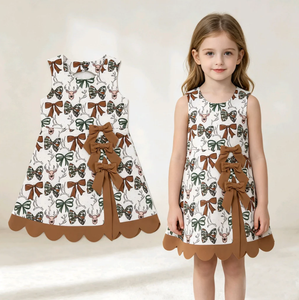 Robe trapèze sans manches pour filles avec imprimé nœud et ourlet festonné, design mignon pour l'hiver - Product Image 6