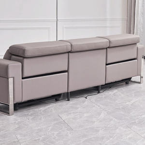 Ensemble de <span class=keywords><strong>canapé</strong></span> inclinable <span class=keywords><strong>électrique</strong></span> 3 places en cuir véritable <span class=keywords><strong>microfibre</strong></span> moderne avec cadre en bois avec appui-tête - Product Image 4