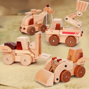 Jouet d'excavatrice pour enfants, véhicule d'ingénierie en bois massif, grue, modèle de voiture magnétique pour bébé - Product Image 1