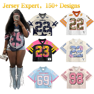 Maglie Oversize da <span class=keywords><strong>Donna</strong></span> Streetwear Y2K Hip Hop Vintage con Grafiche, T-Shirt a Maniche Corte in Rete Stile Football Americano - Product Image 1