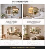 Autocollant mural en miroir souple en acrylique en forme de cœur, 4 pièces, combinaison de fleurs DIY, miroir flexible incassable pour la décoration de la maison