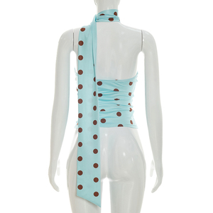 Viviblook J26TP133 Nouveau débardeur d'été asymétrique à pois avec ruban pour femme - Product Image 6