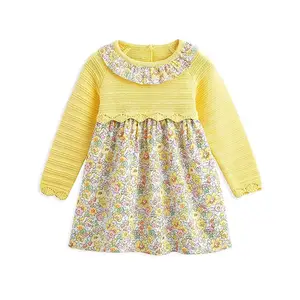 Luxo Baby Girl Crianças Camisola De Malha Costura Vestido Floral Princesa Vestido crianças vestido vestido