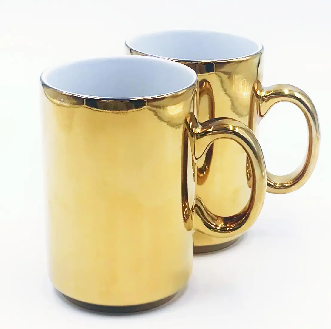 Luxury Style 10OZ custom full golden plating mirror effect white inner mug ceramic coffee mug for holiday gift GOLD CUSTOMIZE