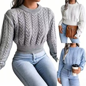 <span class=keywords><strong>Pull</strong></span> slim fit pour <span class=keywords><strong>femme</strong></span>, style printemps-automne, col rond, tricoté, de haute qualité, tendance streetwear - Product Image 1