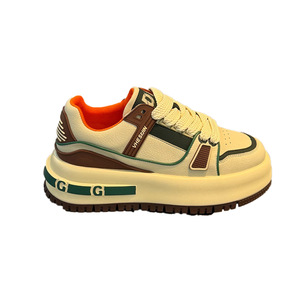 VHESUIN Chunky Leather Sneakers Round Toe Lace-Up <b>EVA</b> Midsole Rubber Outsole All Seasons Walking Style Shoes - Product Image 1